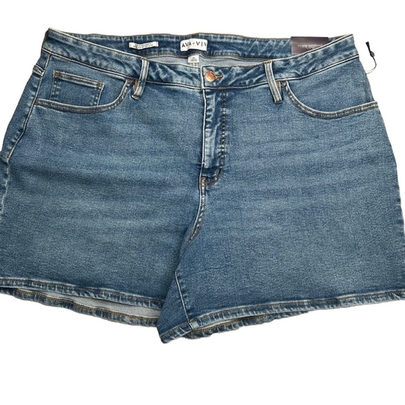 Women's High Rise Slim Fit midi Jean Shorts 5” Inseam Ava & Viv Plus Sizes - Picture 1 of 13